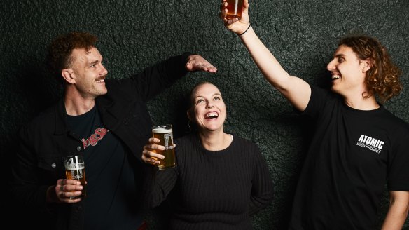 Brand lead Clint O'Hanlon (left), venue manager Natalie Leishman and head brewer Nick Ivey.