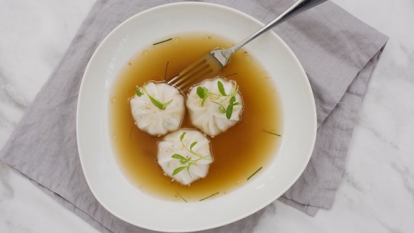 Glass dumplings with spanner crab encased in silky rice-flour skins. 