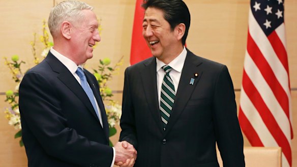 US Defence Secretary Jim Mattis (left) had a message of reassurance when he met Japanese Prime Minister Shinzo Abe in Tokyo this month. 