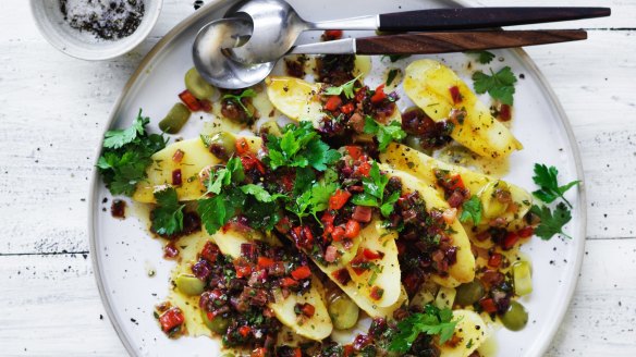 Marinated kipfler potato salad with Spanish sofrito dressing, the same flavour base as used in paella. 