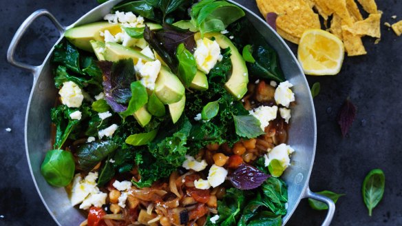 Smoky chickpea, aubergine and tomato one pot.