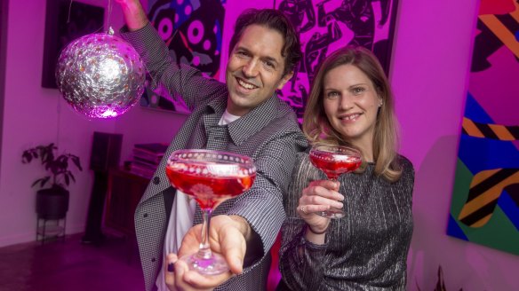 Ready to party: Ben Shewry and Kylie Staddon with pink champagne jellies.