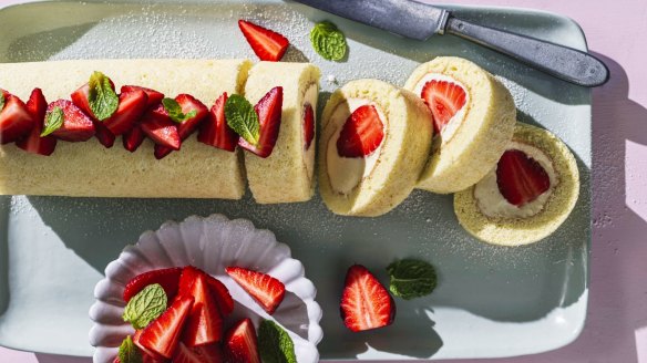 Strawberries and cream roll cake.