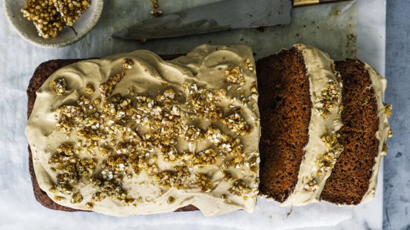 Buckwheat carrot cake with buckwheat praline.