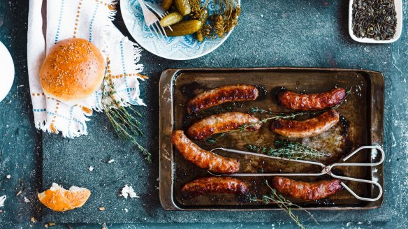 Cooking sausages in the oven means they're less likely to split.
