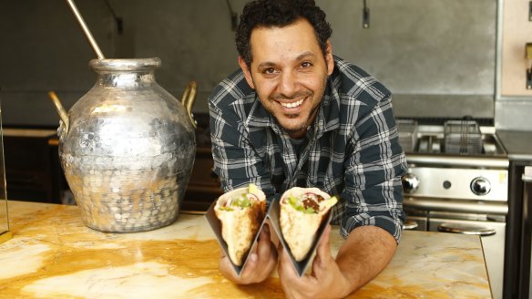 Hesham El Masry with his speciality, falafel, at Cairo Takeaway.