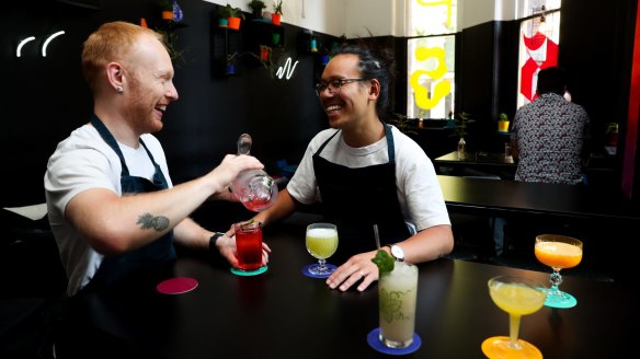 PS40 bartender Peter Seabrook and owner Michael Chiem making non alcoholic cocktails. 
