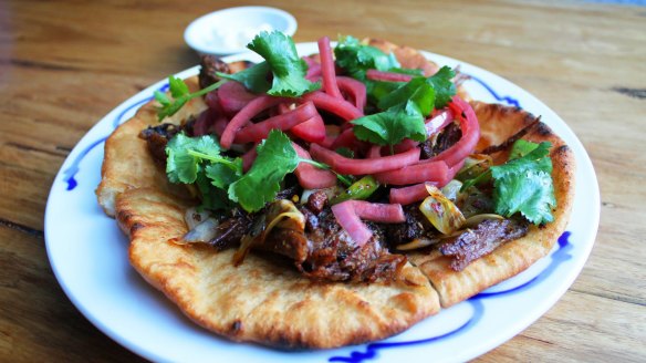 Super Ling's Xinjiang lamb flatbread.