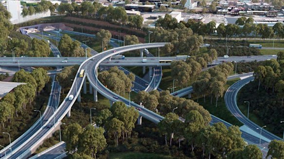 An artist's impression of the St Peters Interchange which will form part of the WestConnex M5 project. 