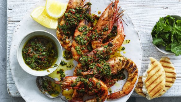 Grilled prawns with chermoula.