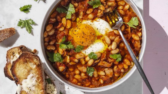 Bacon and egg baked beans.