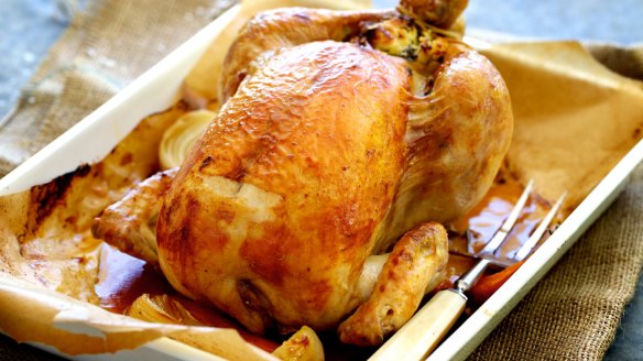 Adam Liaw's classic roast chicken with bread and butter stuffing.