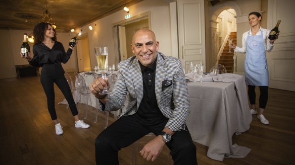 "I will be there in my suit and bow tie, greeting people and pouring their champagne," says Hatem Saleh.