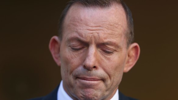Tony Abbott delivers his statement in the Prime Minister's courtyard at Parliament House on Tuesday.