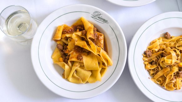 Pasta with ragu at Ristorante Diana in Bologna.