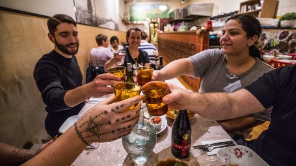 Teta Mona in Brunswick East allows diners to bring their own beer or wine to drink with their Lebanese banquets.