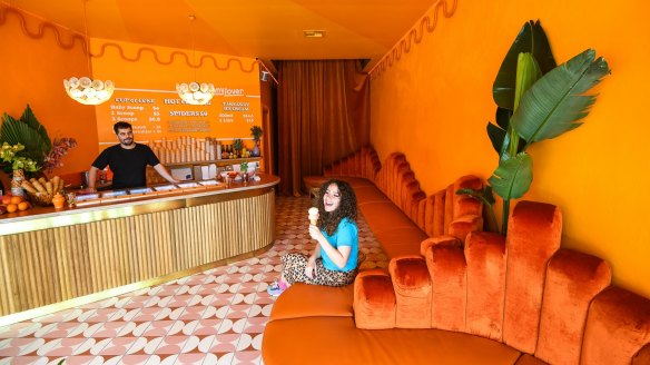 Inside the 1970s-styled ice-cream parlour.