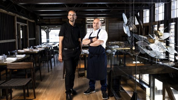 Co-owners Con Dedes (left) and Danny Russo at the new Sala restaurant, Pyrmont. 