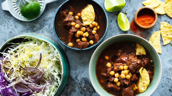 Mexican style pork and chickpea soup  