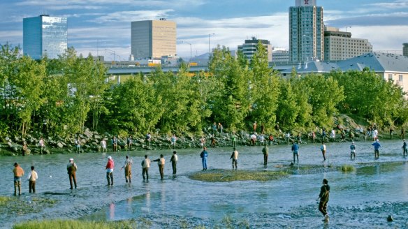 Salmon fishing at Ship Creek. Even in downtown Anchorage you can bag salmon, trout or Arctic grayling.
