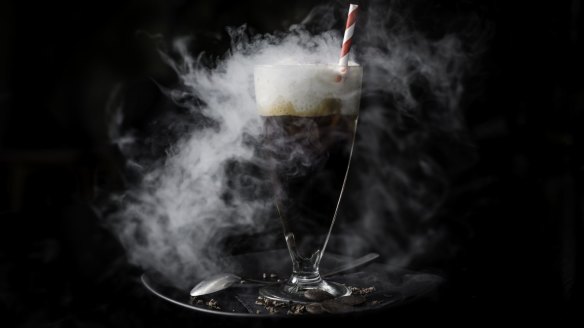 A liquid nitrogen espresso martini from Om Nom Kitchen and Dessert Bar.