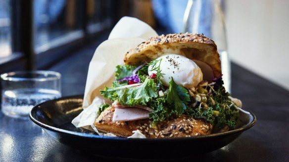 A breakfast roll at Cross Eatery on Clarence Street in Sydney.