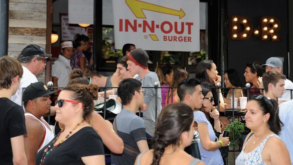 People queue at the In-N-Out Burger pop-up in Surry Hills on January 20, 2016.