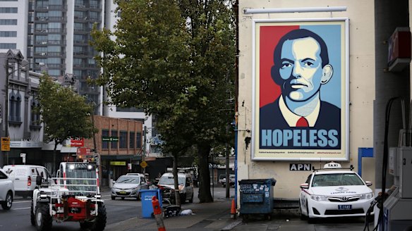 'Abbottsolutely hopeless' poster hits Chippendale