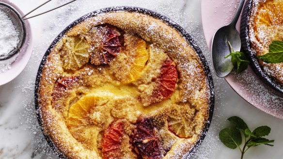 Citrus and almond clafoutis.