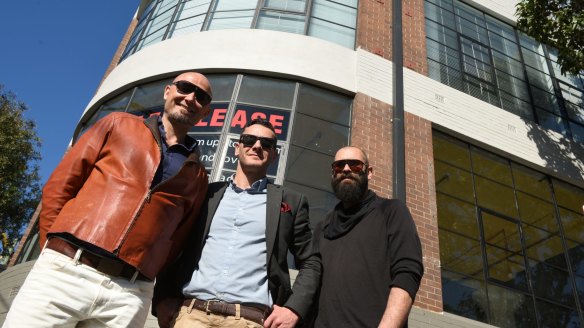 Sven Almenning, Russ McFadden and Adam Lord outside the old tobacco factory in Cleveland Street, which they are transforming into Mjolnir carvery. 