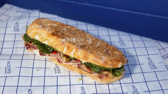 The Super Deli panini is a feast of cured meats and marinated vegetables.