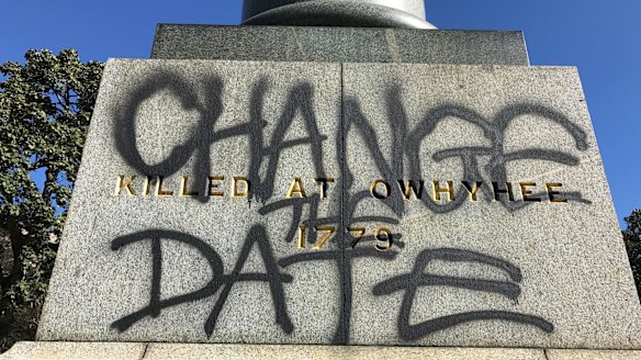 The statue of Captain James Cook in Sydney's Hyde Park that was defaced, which is understood to have prompted Mr Bolt's column.