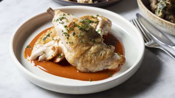 Twice-cooked half-chicken with anticucho sauce.
