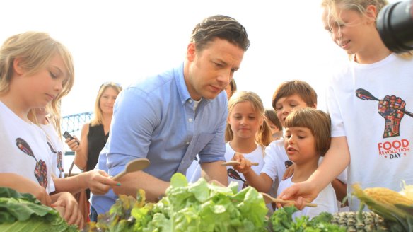 Oliver at Sydney Opera House in 2015 to promote fresh healthy food for children.