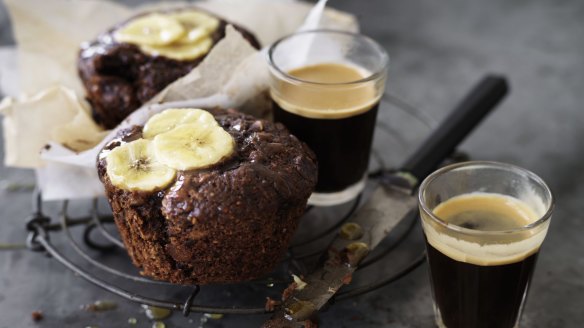 Choc-banana muffins with a triple hit of ginger.