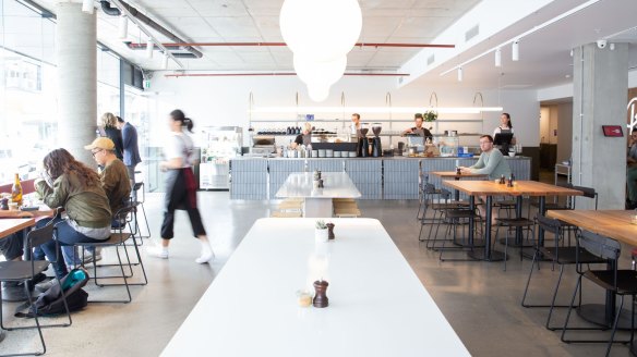 Bicycle Thieves' minimalist interior features polished concrete floors and wooden and brass finishes.