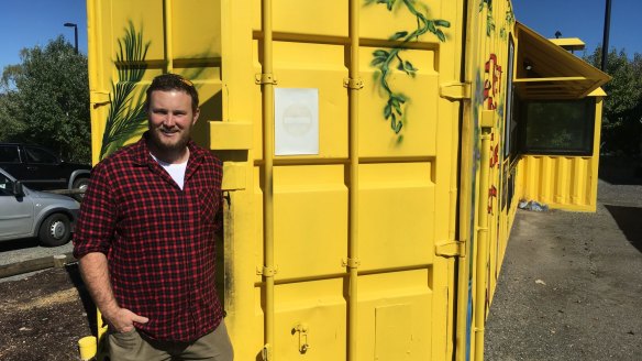 The Truffle Farm owner Jayson Mesman with the former Habibiz shipping container at Westside. 