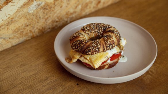 Finger-licking good: A breakfast bagel.