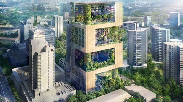 An artist's impression of the new Pan Pacific Orchard Hotel, designed by the Singaporean-Australian architectural firm, WOHA, and set to open in 2023.