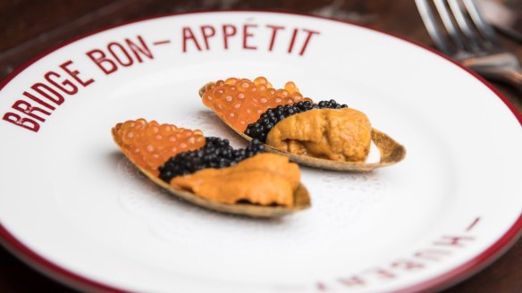 Roe boats with sea urchin, avruga​ and ocean trout roe.