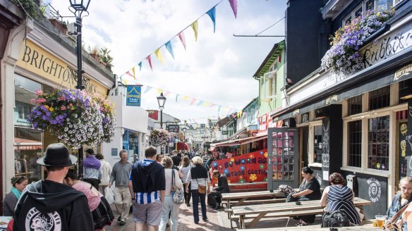 A pedestrian shopping street in North Laine, Brighton.