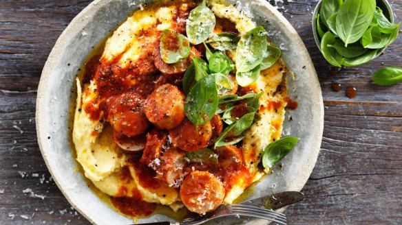 Vegan Italian Soft Polenta With Tomato Sugo Sauce