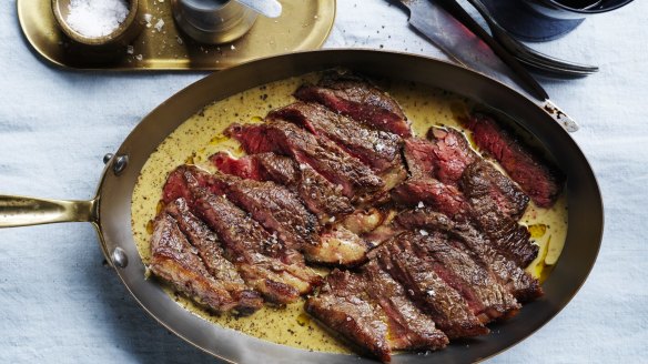 Steak au poivre, using rump cap.