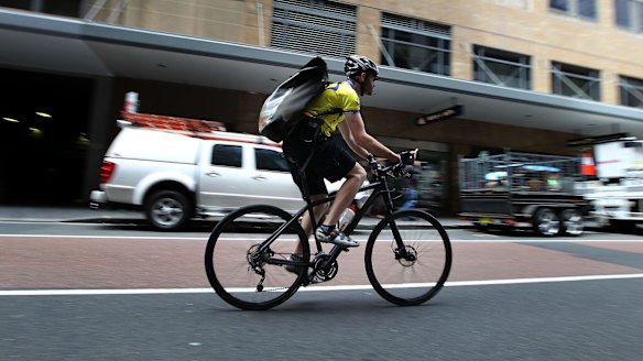 Part-time lane planned: A cyclist on Castlereagh Street. 