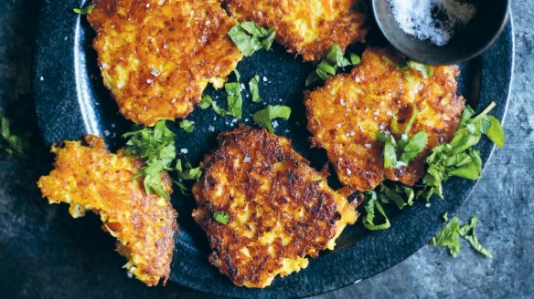 Crunch time: Carrot, parsnip and parmesan latkes.