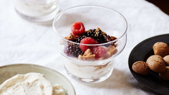 Julia Busuttil Nishimura's whipped ricotta with berries and amaretti biscuits.