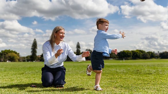 De Jong plays with her son Alessandro. She says the leadership of any organisation has responsibility to provide a safe workplace for employees.