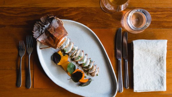Bay lobster with persimmon and shiso.