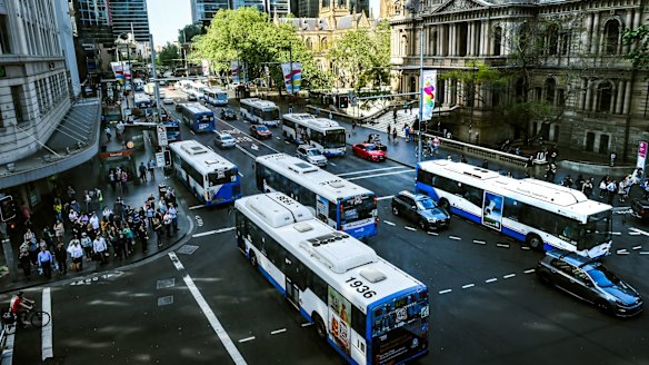 End of an era: buses on George Street on the last business day before construction begins. 