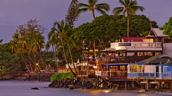 Front Street at dusk, Lahaina, Maui, Hawaii,